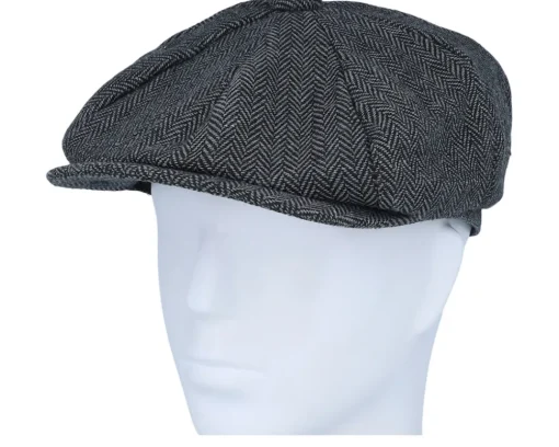 Flat Caps-Beechfield Charcoal Heringbone Heritage Bakerboy -