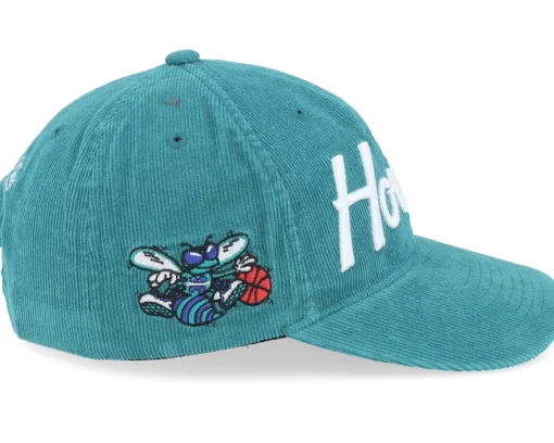 Dad Cap-Mitchell & Ness Charlotte Hornets Montage Corduroy Teal Adjustable -