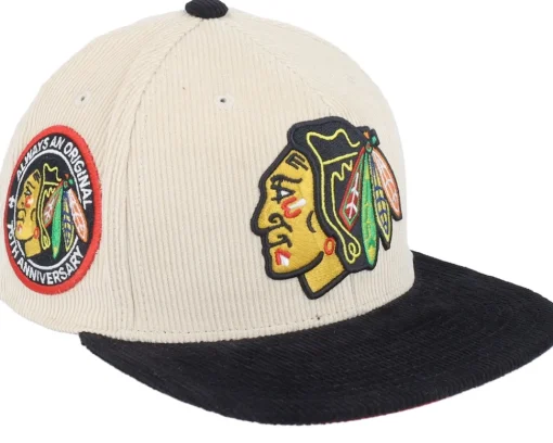 Snapback-Mitchell & Ness Chicago Blackhawks Team Cord Off White/Black Snapback - Beige