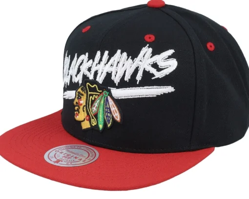 Snapback-Mitchell & Ness Chicago hawks Transcript /Red Snapback - Black