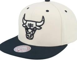 Best Mitchell & Ness Chicago Bulls Evergreen Cream Black Cap Off White/Black Snapback -