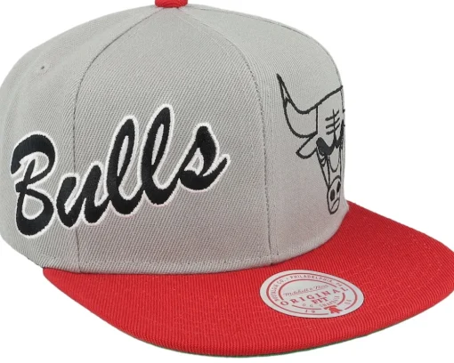 Best Mitchell & Ness Chicago Bulls Knock Out Panel Grey/Red Snapback -