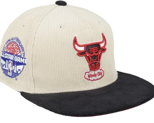 Fitted-Mitchell & Ness Chicago Bulls Team Cord Off White/Black Fitted - Beige