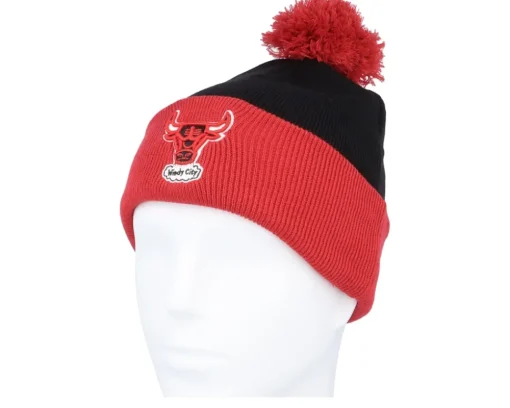 Outlet Mitchell & Ness Chicago Bulls Two Tone Pom Beanie Black/Red Pom -