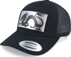 Trucker-Iconic Chinese Dragon Silver Patch Black A-frame Trucker -