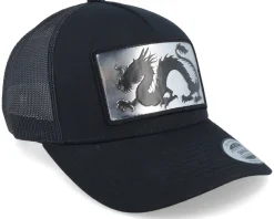 Trucker-Iconic Chinese Dragon Silver Patch Black A-frame Trucker -