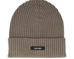 Sale Calvin Klein Classic Cotton Rib Beanie Brindle Cuff - Brown
