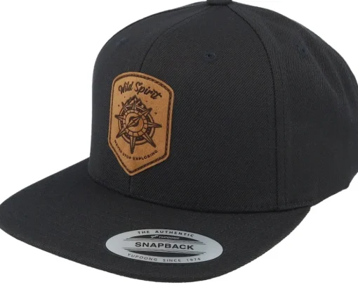 Snapback-Wild Spirit Compass Shield Brown Patch Black Snapback -