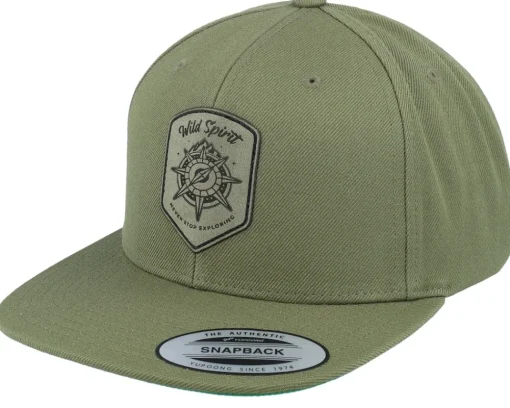 Snapback-Wild Spirit Compass Shield Green Patch Buck Snapback -