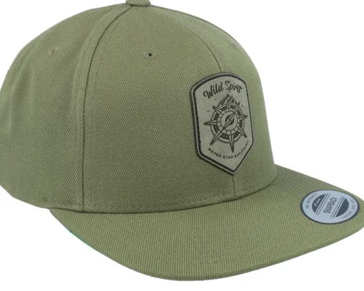 Snapback-Wild Spirit Compass Shield Green Patch Buck Snapback -