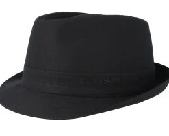 Trilby Hats-Stetson Cotton Black Trilby -
