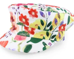 Vega-Seeberger Cotton Military Cap In Floral Design White Vega Cap -