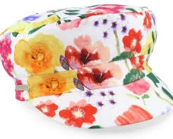 Vega-Seeberger Cotton Military Cap In Floral Design White Vega Cap -