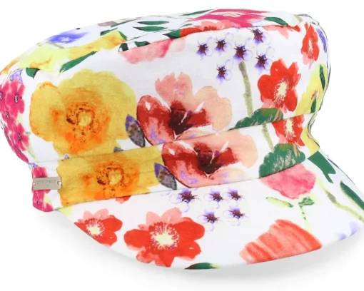 Vega-Seeberger Cotton Military Cap In Floral Design White Vega Cap -