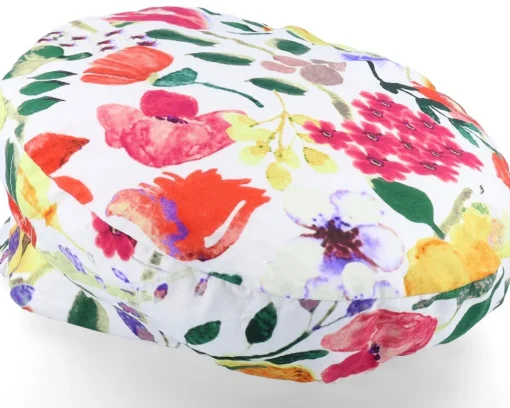 Vega-Seeberger Cotton Military Cap In Floral Design White Vega Cap -