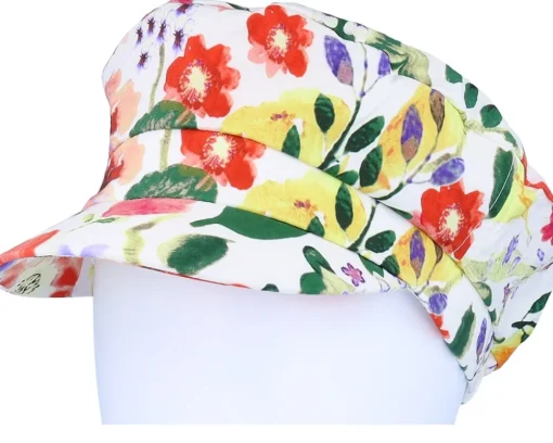 Vega-Seeberger Cotton Military Cap In Floral Design White Vega Cap -
