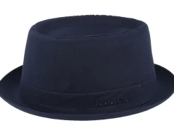 Pork Pie Hats-Stetson Cotton Navy/Gun Metal Pork Pie -