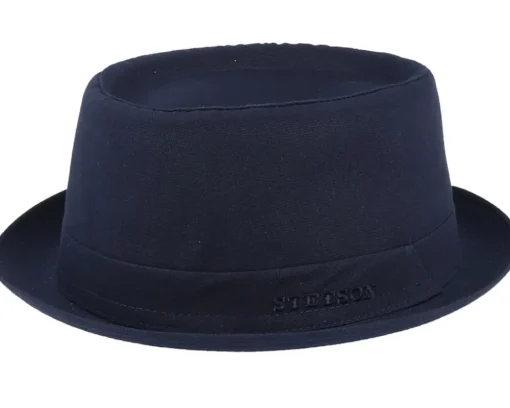 Pork Pie Hats-Stetson Cotton Navy/Gun Metal Pork Pie -