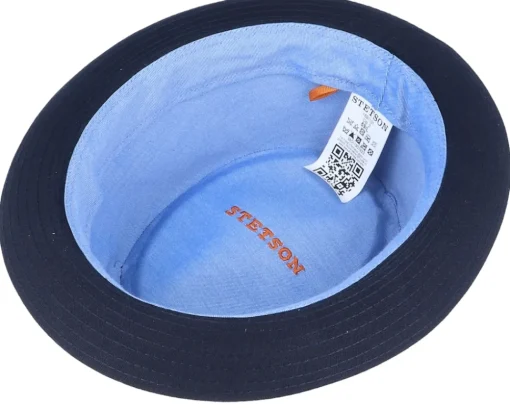 Pork Pie Hats-Stetson Cotton Navy/Gun Metal Pork Pie -