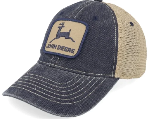 Trucker-John Deere Cotton/Poly Mesh Ivory/Navy Trucker -