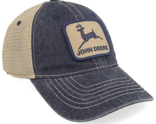 Trucker-John Deere Cotton/Poly Mesh Ivory/Navy Trucker -