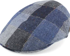Flat Caps-MJM Hats Country Virgin Wool Blue Check Flatcap -