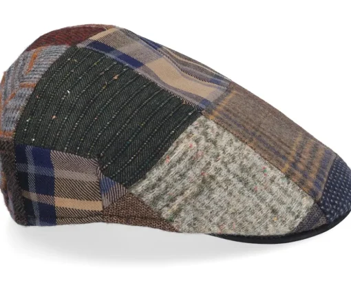 Sale MJM Hats Country Wool Mix Patch/Leather Brown Flatcap -