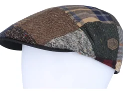 Sale MJM Hats Country Wool Mix Patch/Leather Brown Flatcap -