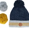 Pom Beanies | Knitted Beanies-Cabaïa Creamy Gin New Navy Mustard Pom -