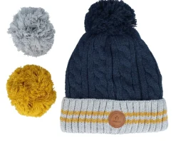 Pom Beanies | Knitted Beanies-Cabaïa Creamy Gin New Navy Mustard Pom -
