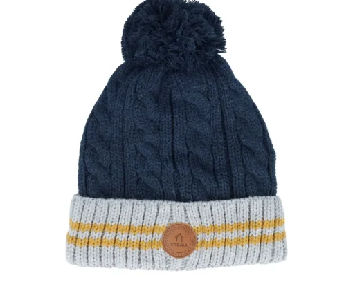 Pom Beanies | Knitted Beanies-Cabaïa Creamy Gin New Navy Mustard Pom -