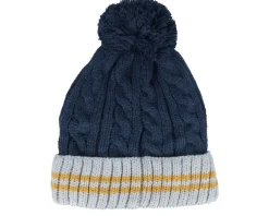 Pom Beanies | Knitted Beanies-Cabaïa Creamy Gin New Navy Mustard Pom -