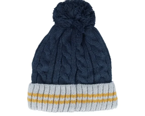 Pom Beanies | Knitted Beanies-Cabaïa Creamy Gin New Navy Mustard Pom -