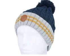 Pom Beanies | Knitted Beanies-Cabaïa Creamy Gin New Navy Mustard Pom -