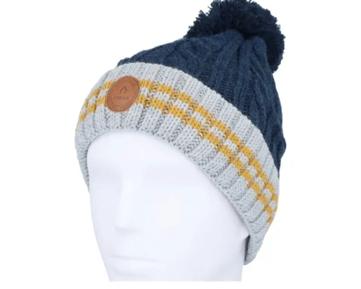 Pom Beanies | Knitted Beanies-Cabaïa Creamy Gin New Navy Mustard Pom -