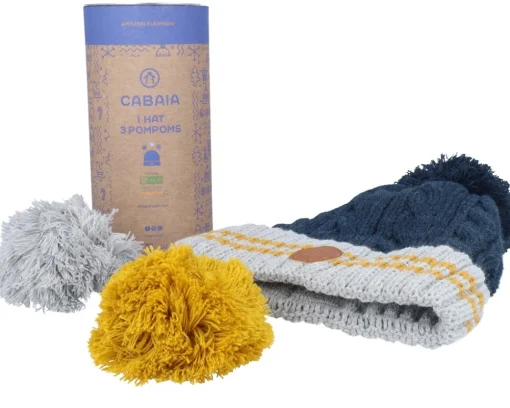Pom Beanies | Knitted Beanies-Cabaïa Creamy Gin New Navy Mustard Pom -