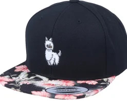 Snapback-Iconic Cute Llama Black/Floral Red Snapback -