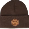 Cuff Beanies-Gamerz D20 Patch Chocolate Brown Beanie -