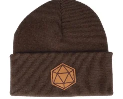 Cuff Beanies-Gamerz D20 Patch Chocolate Brown Beanie -