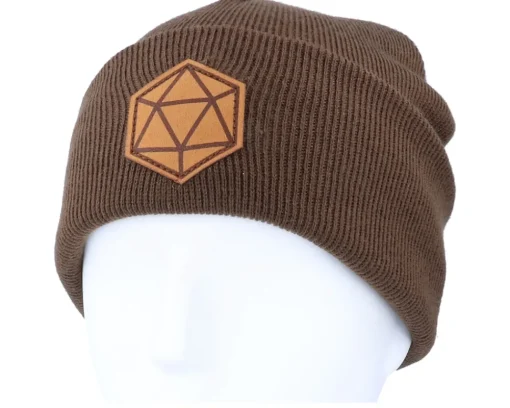 Cuff Beanies-Gamerz D20 Patch Chocolate Brown Beanie -