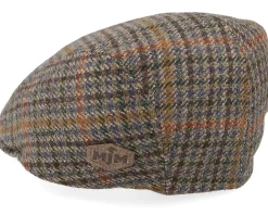 Flat Caps-MJM Hats Daffy 3 El Virgin Wool/Cashmere Green Check Flat Cap -
