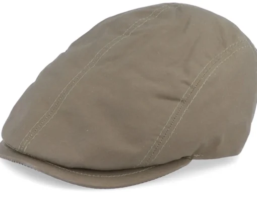 New MJM Hats Daffy 3 Wax Cotton Green Flat Cap -