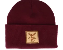 Cuff Beanies-Wild Spirit Deer Box Patch Burgundy/Beige Beanie -