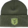 Cuff Beanies-Wild Spirit Deer Shield Patch Olive/Green Beanie -
