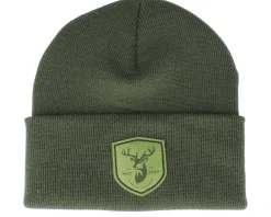 Cuff Beanies-Wild Spirit Deer Shield Patch Olive/Green Beanie -