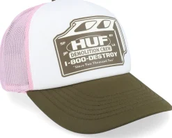 Trucker | Skate-HUF Demolition Crew Hat /Pink/Olive Trucker - White