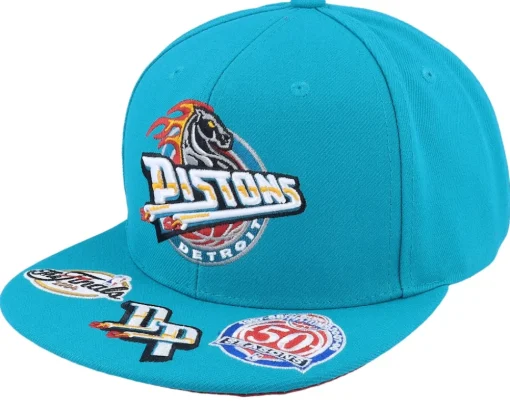 Snapback-Mitchell & Ness Detroit Pistons Front Face Teal Snapback -
