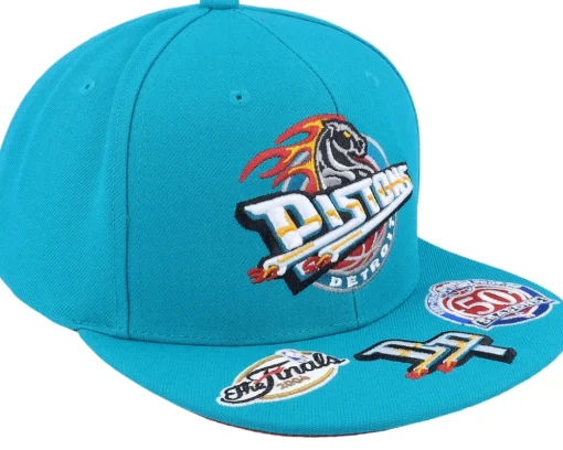 Snapback-Mitchell & Ness Detroit Pistons Front Face Teal Snapback -