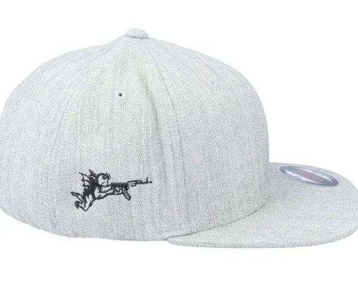 Snapback-Iconic Devil & Angel Ak47 Side Heather Grey Flat Brim Snapback -