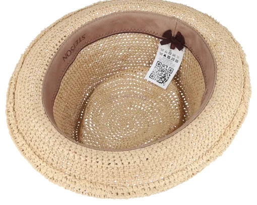 Straw Hat-Stetson Diamond Raffia Crochet Beige Straw Hat -